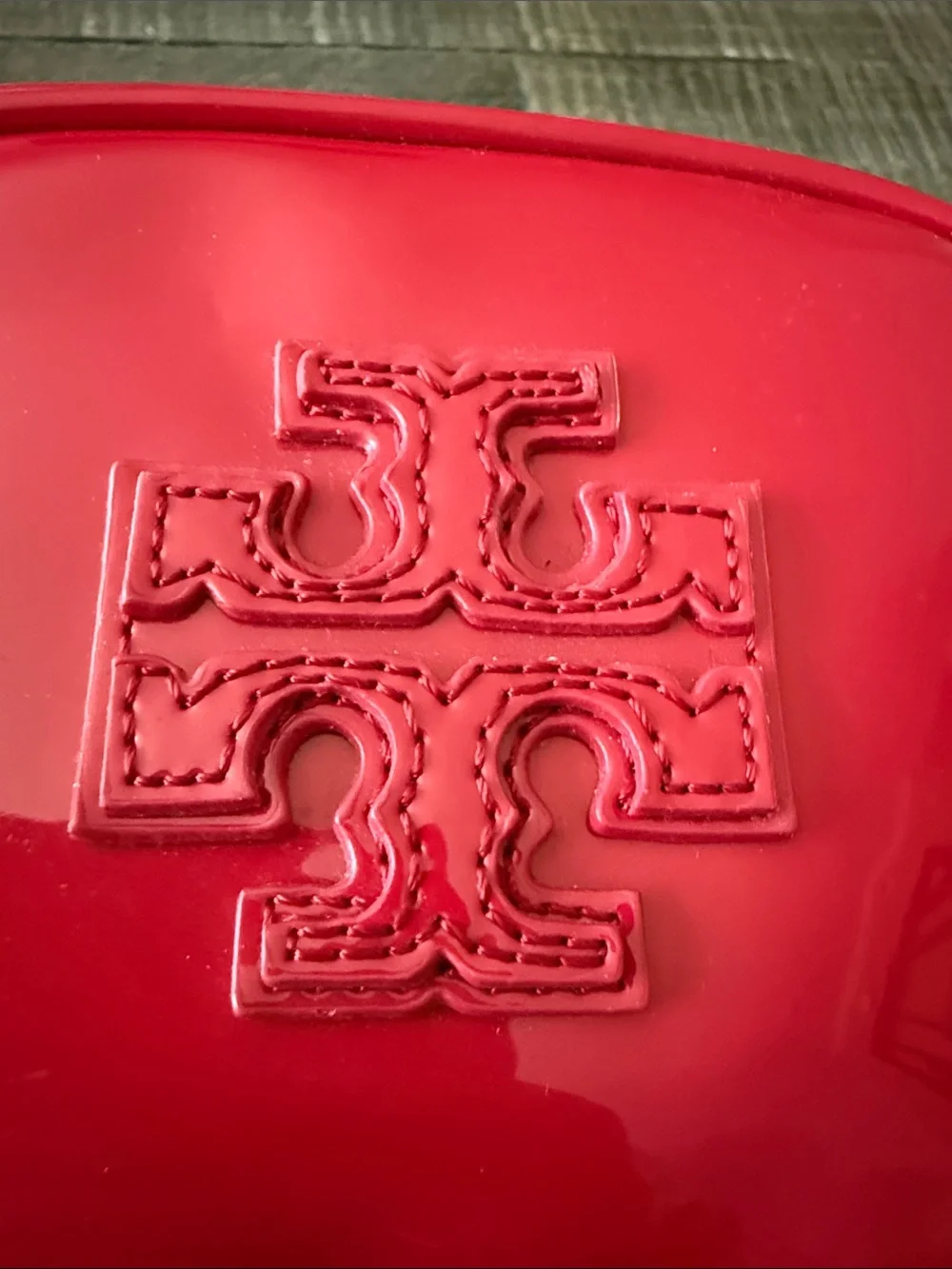 Tory Burch Glossy Red Patent Logo Cosmetic Pouch
